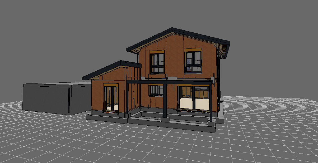 Render casa in legno unifamiliare a due piani
