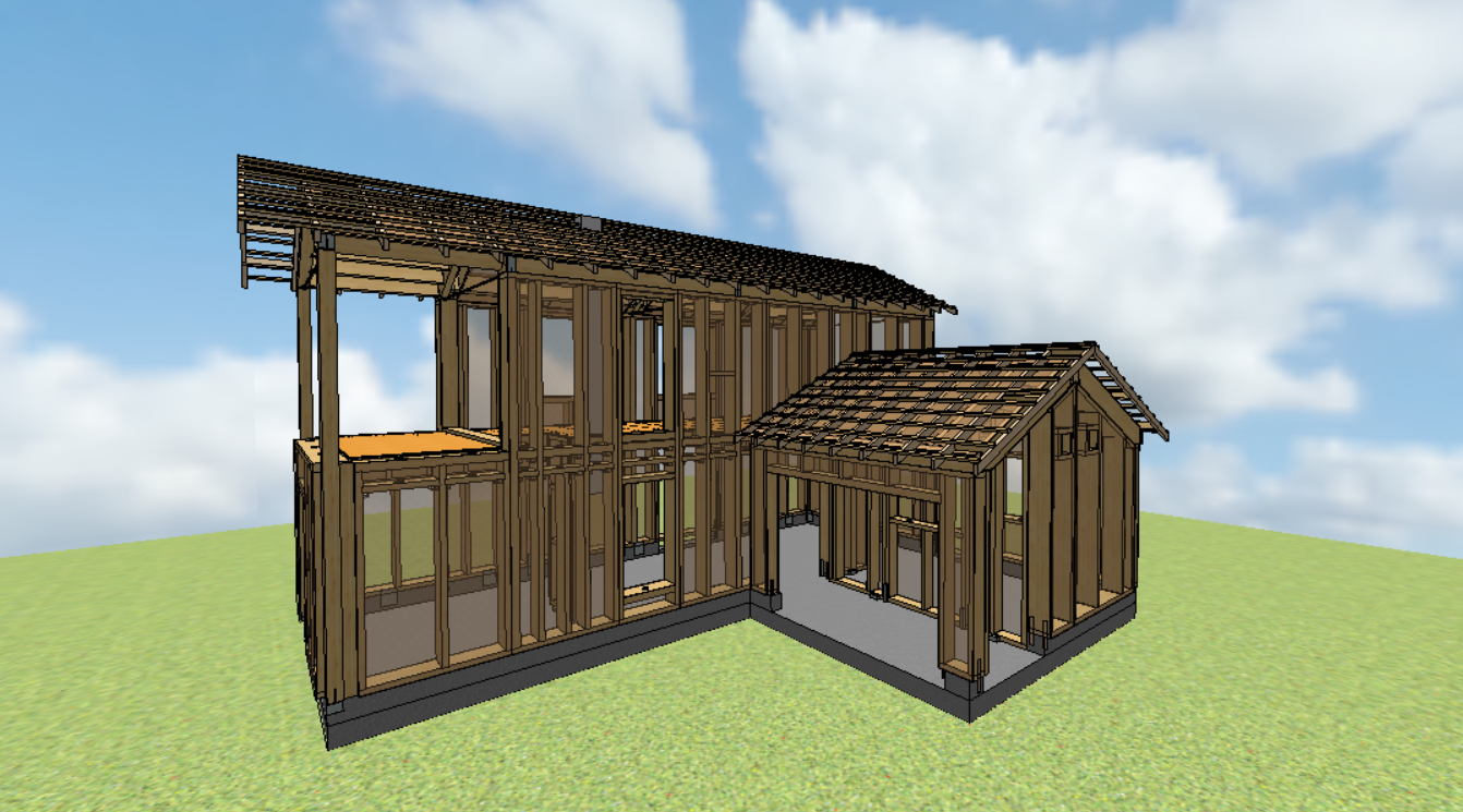 rendering villa monopiano  in legno con soppalco