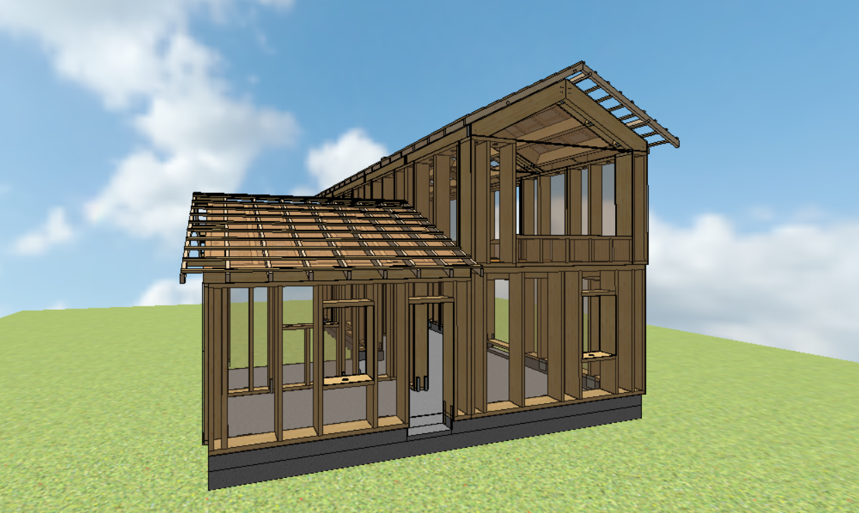 rendering villa monopiano  in legno con soppalco