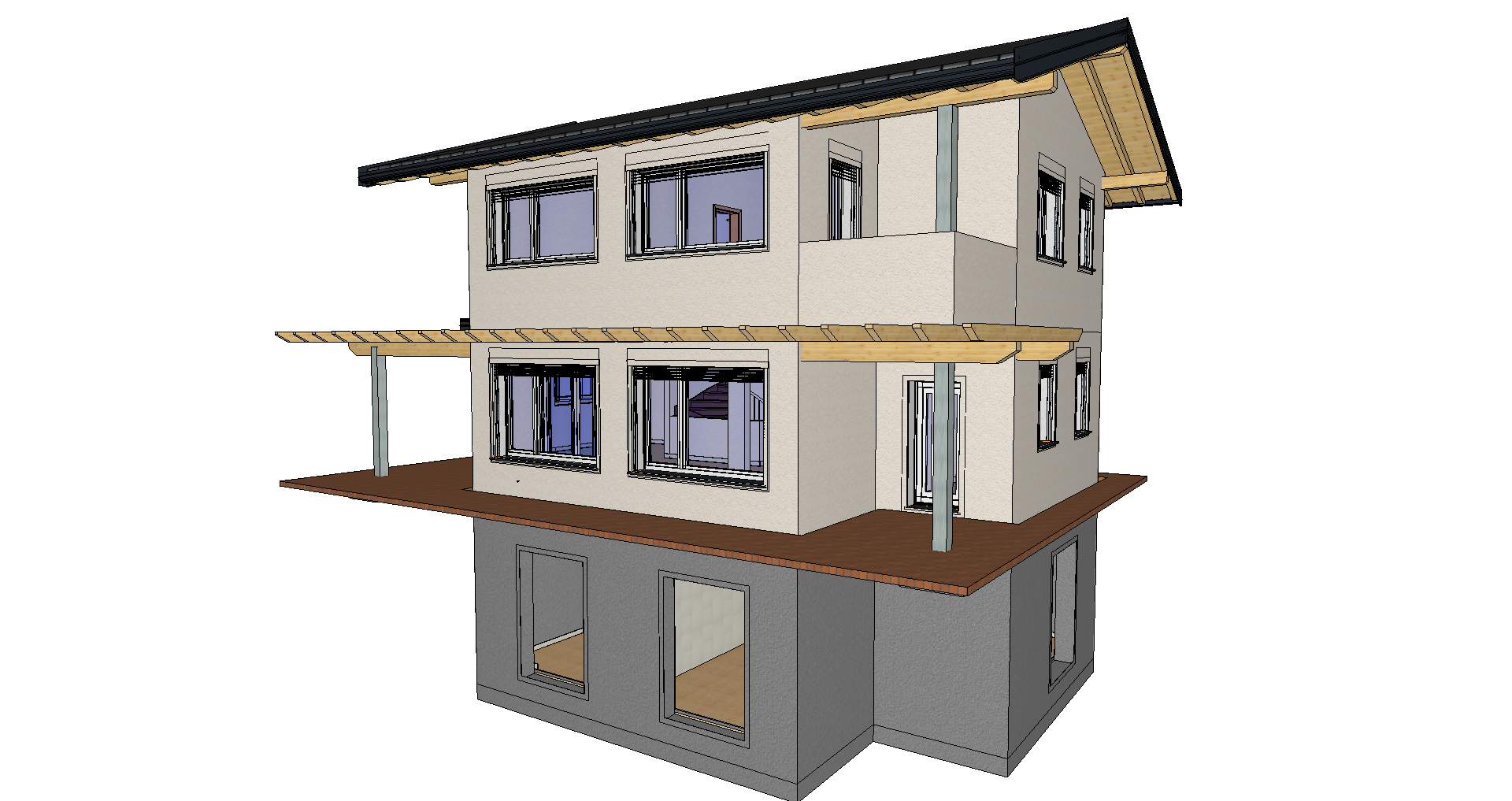 Render edificio unifamiliare a due piani in bioedilizia