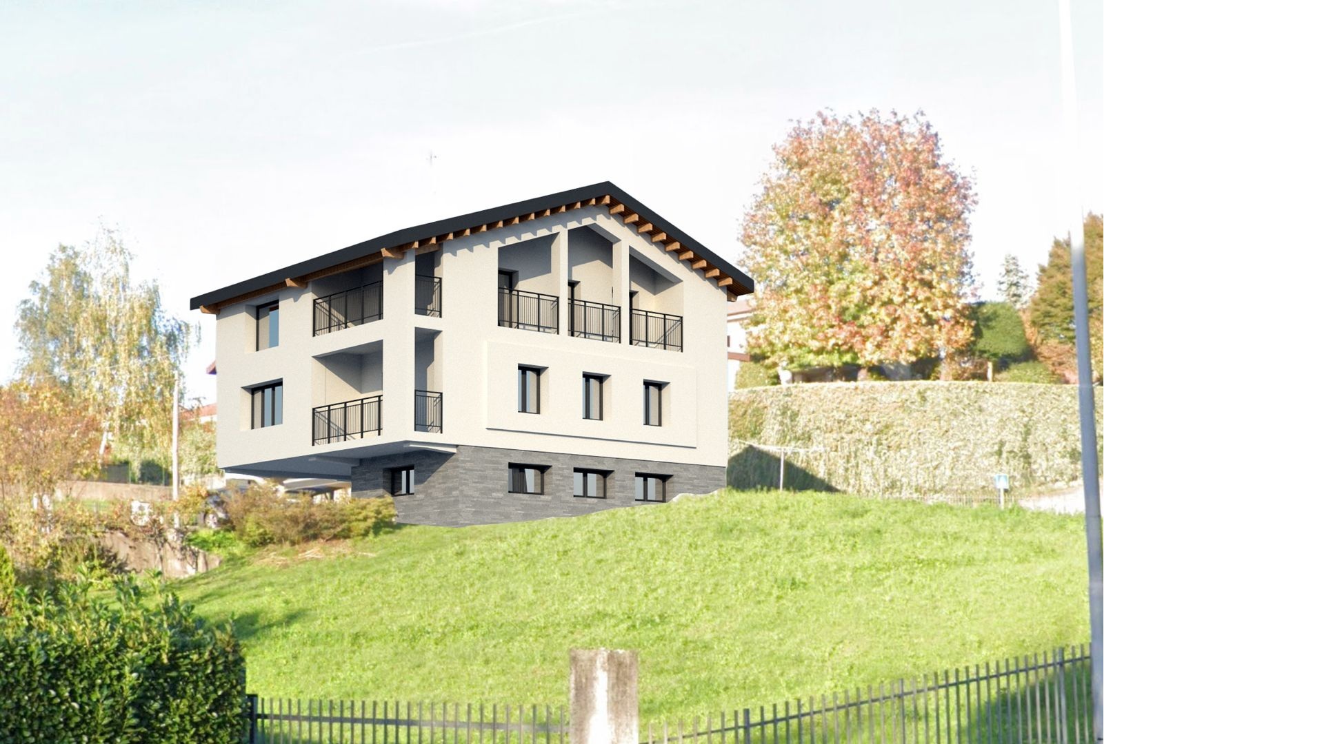 rendering del progetto di soprelevazione di una villa